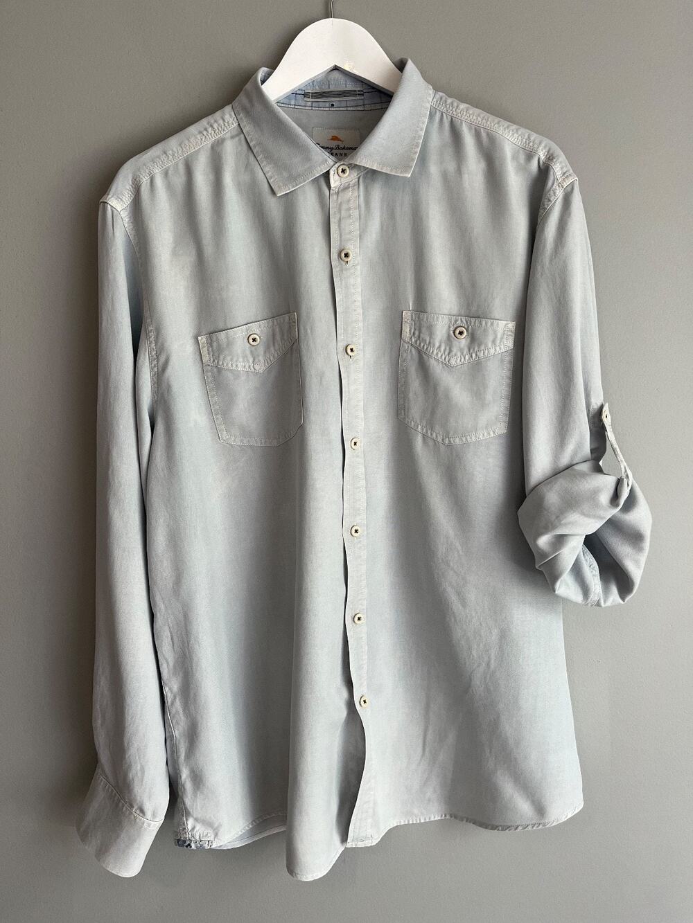 Tommy Bahama Jeans Coastal Grandpa Sage Grey Roll-Sleeve Shirt Mens XL Resort